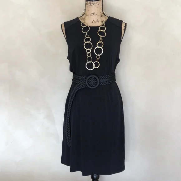 NWT Tahari solid black sleeveless shift dress - Picture 2 of 6